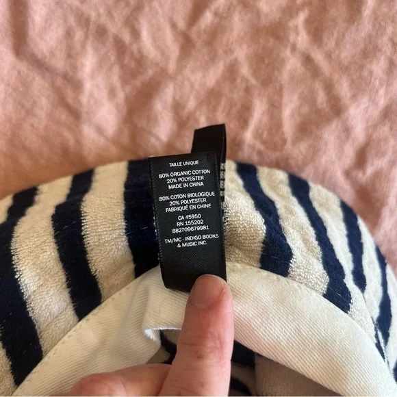 Love & Lore Terry Indigo Navy Blue & Off White Striped Bucket  Hat - Picture 6 of 9